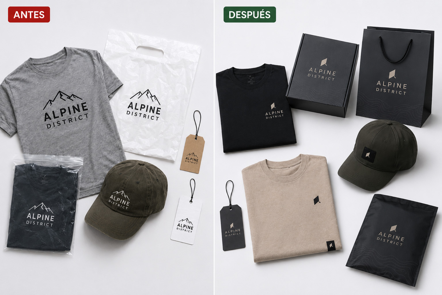 Comparación de marca antes y después de un proceso de rebranding