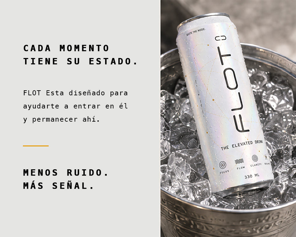 Lata FLOT Drink The Elevated Drink, bebida funcional premium sobre hielo